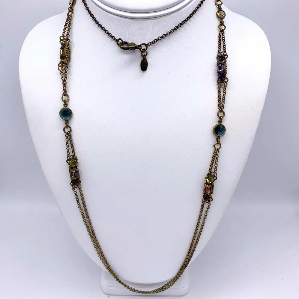 Sorrelli AB Crystal Station Antiqued Chain Necklace 38”